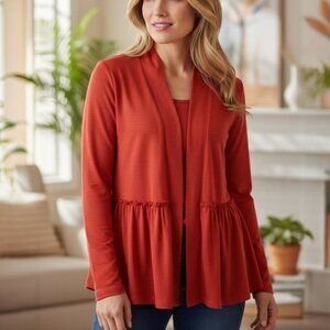 Bobeau Women's M RED Rayon Blend Semi Sheer Long Sleeve Open Front Cardigan